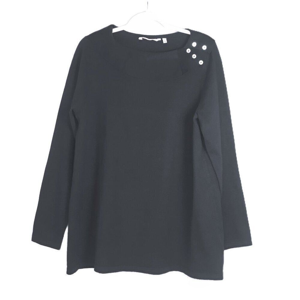 Soft Surroundings Black Boatneck Button Shoulder Knit Tunic L